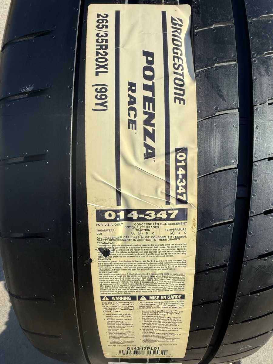 未使用タグ付き⭐️BRIDGESTONE ⭐️POTENZAツナギ ONE BRAND NEW 265/35ZR20 (99Y) Bridgestone Potenza Race Tire