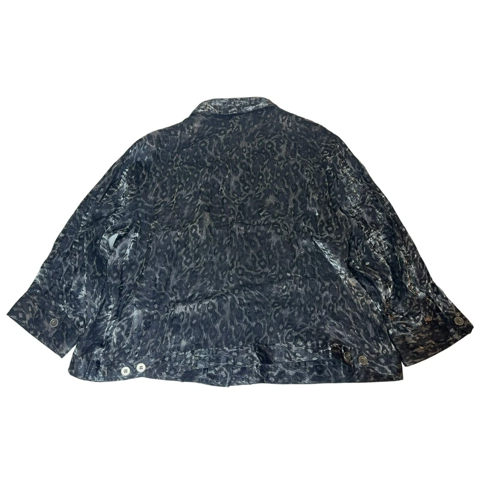 Ruby Rd. Chaqueta con botones para mujer 16W estampado de leopardo negra gris rayón poliéster Foto 2 de 4