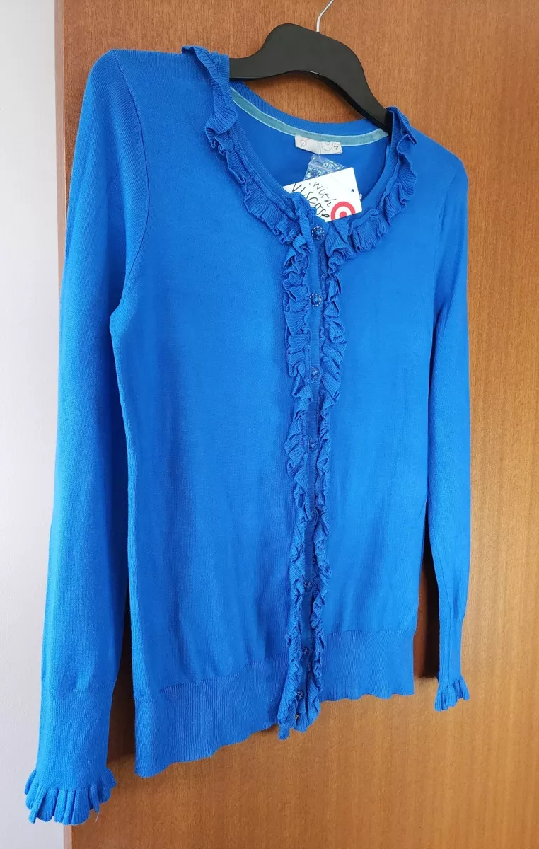 Target Ladies Blue Long Sleeve Frilled Front Cardigan Top Size 12