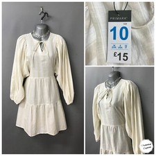 NEW Primark Ivory Stripe Midi Layered Swing Dress UK 10 EUR 38 RRP £15.00 Cotton