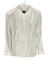 TALBOTS Shirt 8 White Embroidered Pintuck Coastal Resort Beachy Casual Chic