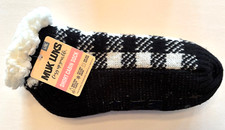 Muk Luks Short Cabin Socks Unisex L/XL Black White Check Non Skid Lined New NWT
