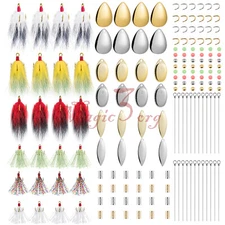 168PCS/Box DIY Rooster Tail Spinner Making Kit Blade Teaser Hook Trout Bass Bait