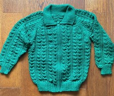NEW Hand-Knitted Green Kids  Zip-Up Cardigan Sweater Size 4-5 Years