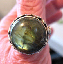 STERLING SILVER LABRADORITE DRAMATIC RING SIZE 7.5  20.3 GRAMS
