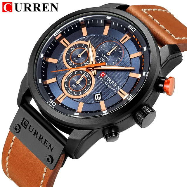 CURREN Top Brand Casual Sport Watches for Men Blue Luxury Military Leather Wrist - Image 4 of 4