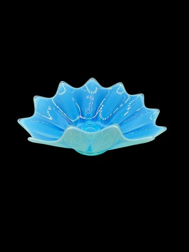 Fostoria Glass Heirloom Rolled Edge Blue Flora Opalized Glass Candle Holder - Picture 10 of 13