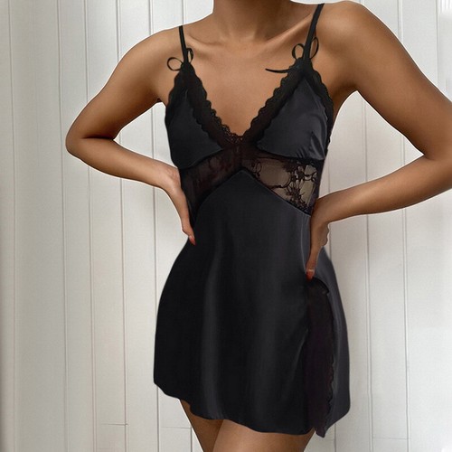 Women Lace Nightdress Negligee Chemise Satin Slip Silk Nightie Nightgown Pajamas - Picture 11 of 25