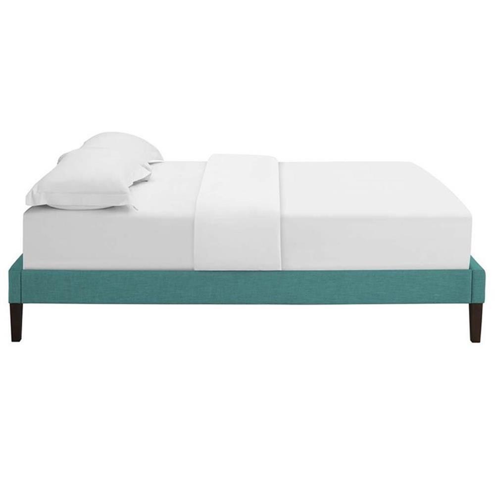 Modway Tessie King Polyester Fabric Bed Frame with Squared Tapered Legs in Teal