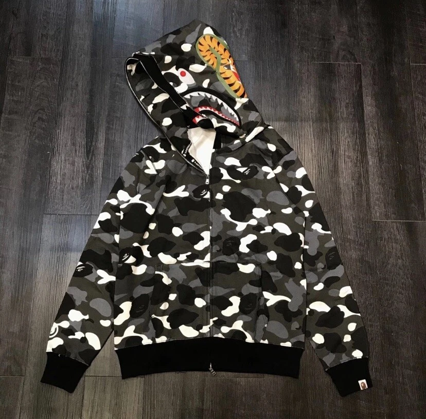 BAPE CITY CAMO SHARK WIDE FULL ZIP DOUBLE HOODIE | eBay