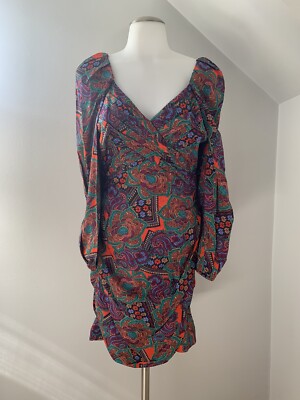 Women s Veronica Beard Bellino Long Sleeve Dress Vibrant Paisley Print V-Neck 4