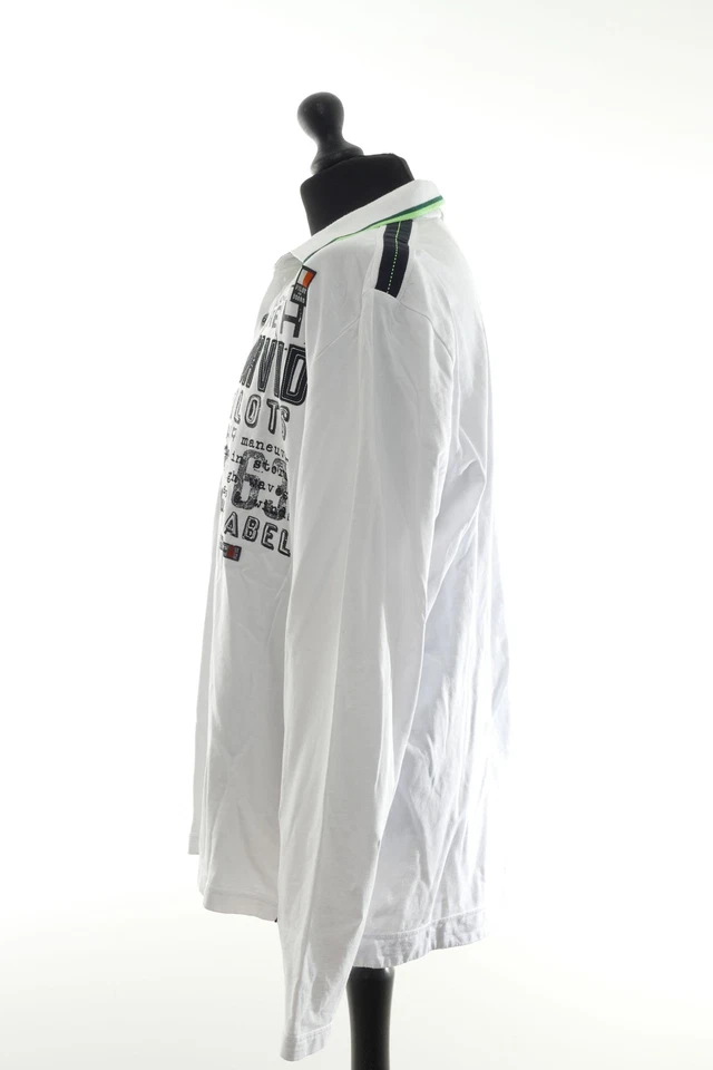 Camel Active Herren Pullover 2XL weiß Motiv Polokragen Knopf 100% Baumwolle - Bild 4 von 4