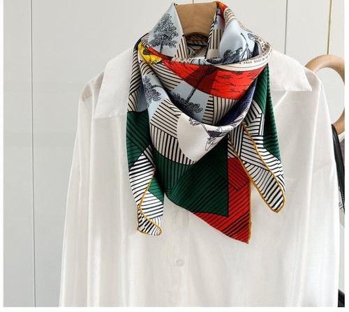 Pure 14 Momme Twill Silk Wrap Scarf Bandanna bus Print Square Shawl 35’’new - Picture 37 of 40