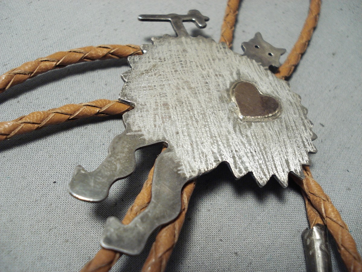 Rare 14k Gold Vintage Native American Navajo Signed Sterling Silver Bolo Tie Rare 14k Gold Vintage Native American Navajo Signed Sterling Silver Bolo Tie