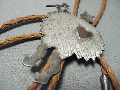 Rare 14k Gold Vintage Native American Navajo Signed Sterling Silver Bolo Tie Rare 14k Gold Vintage Native American Navajo Signed Sterling Silver Bolo Tie