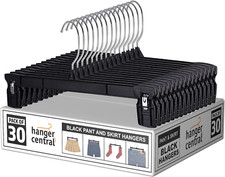 30 Pack Heavy Duty Clip Hangers   Slim Non-Slip 12" Pants Skirt Hangers Black