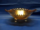 Vintage Indiana Glass Iridescent Amber Footed Candy Bowl Ruffled Edge EUC