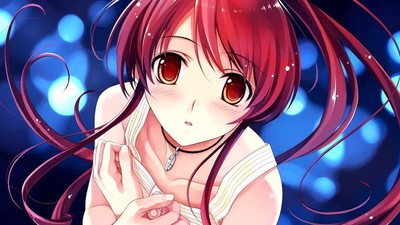 Anime girls redhead red eyes necklace face misaki Gaming Mat Desk Pad