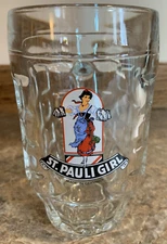 Vintage ST PAULI GIRL 0.5L Beer Mug Drinking Glass Germany Bar Man Cave