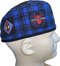 Marvel Spiderman Blue Plaid Scrub Hat Chemo Cap