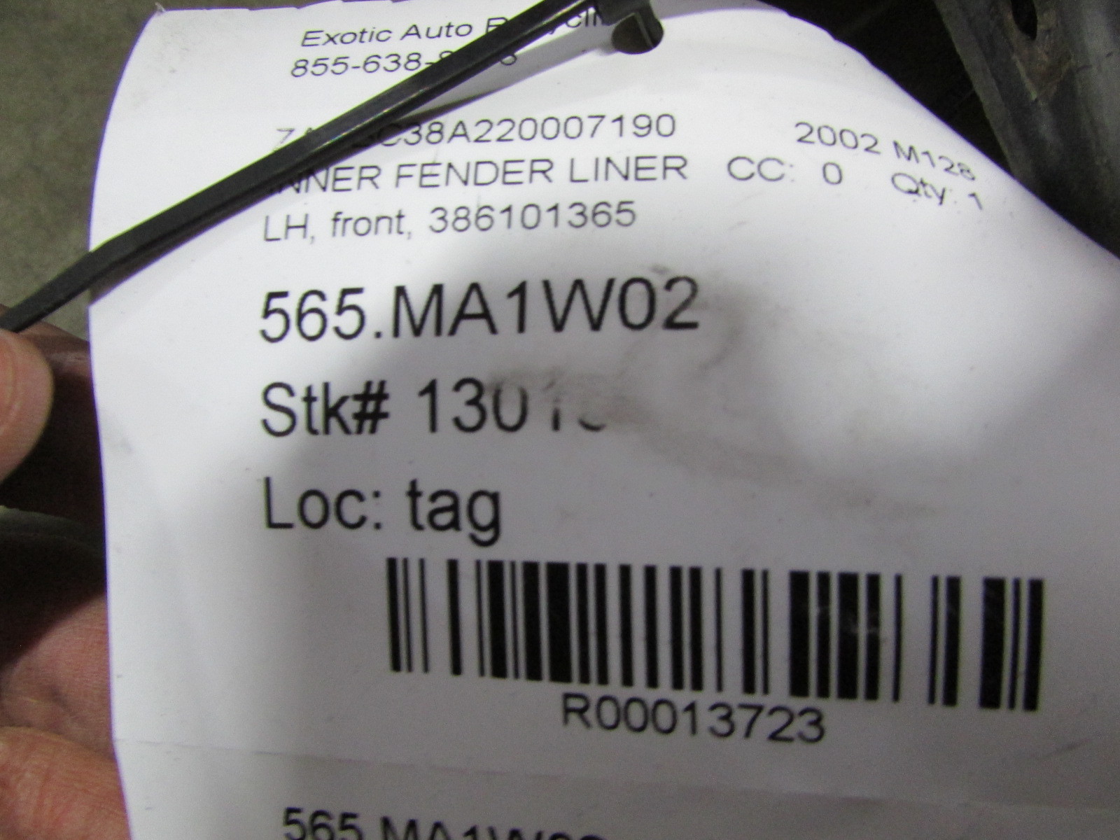 Maserati M128, Left Rear Inner Fender Liner Rear Section, Used, P/N 66069700