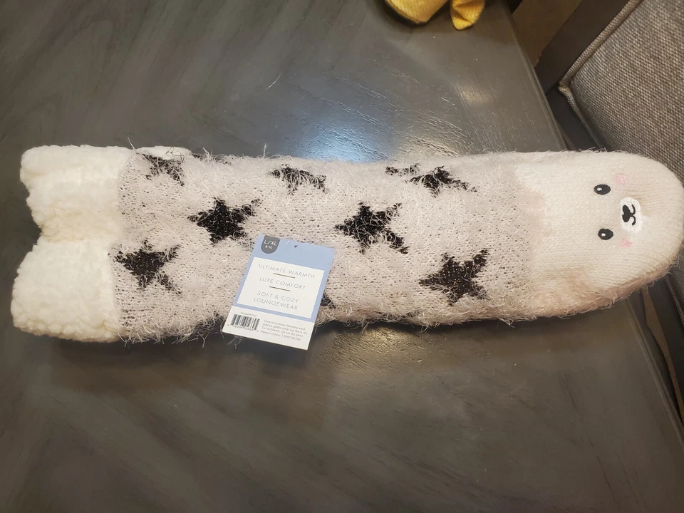 Woman's Lurex Bear Critter Slipper Non Slip Sock 8-10 Ultimate Warmth Luxe (A2) - Image 4 of 4