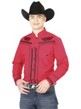 CAMISA CHARRA M/ LARGA EL GENERAL 65 POLYESTER 35 ALGODON ROJO ID 40786