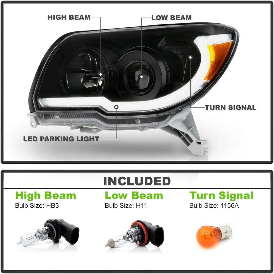 For 06-09 Toyota 4Runner BLACK LED Neon Tube DRL Projector Headlights Headlamps - Image 3 of 4
