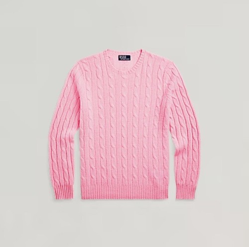 $498 Polo Ralph Lauren Men’s The Iconic Cable-Knit Cashmere Sweater Pink Size L - Picture 7 of 10