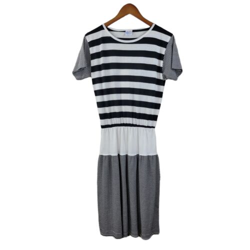 Vintage 80s Stripe Dress Size Small Medium Comfort Cotton stretch black white - Picture 3 of 6