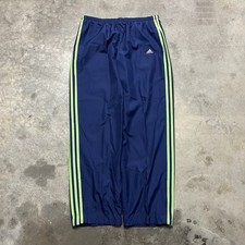 VTG Adidas Windbreaker Nylon Track Pants Mens L Blue Green 3 Stripe Y2k Baggy
