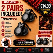 2 Pair Flamenco Castanets   Traditional Spanish Finger Clackers