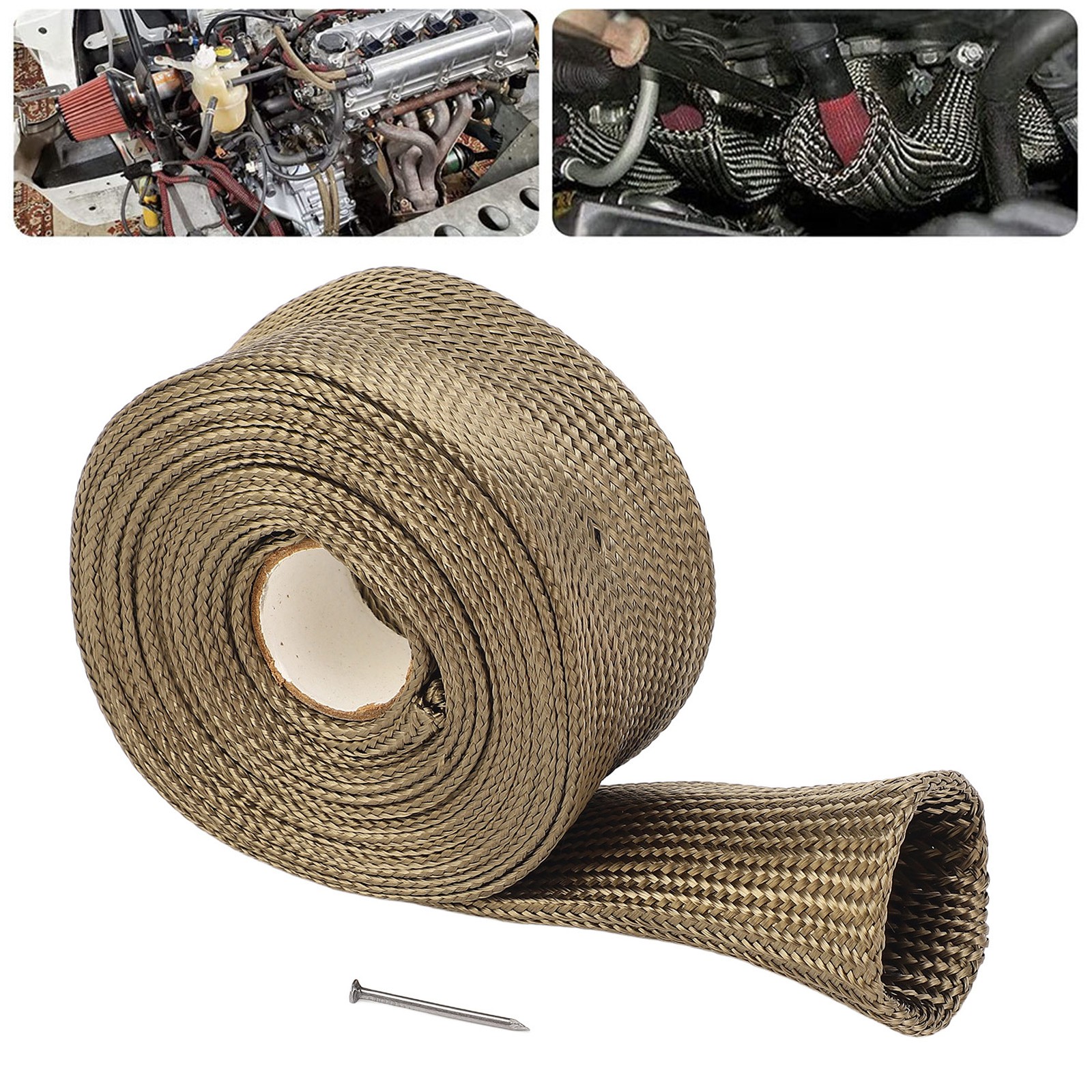 Hose Heat Shield Sleeve 9.8FT Basalt Fiber Fireproof Exhaust Pipe Heat Resistant