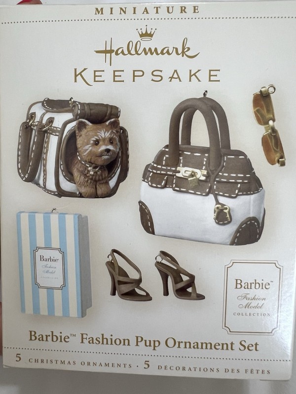 2006 Hallmark Keepsake Barbie Fashion Pup Ornament Set New In Box 5 Piece Mini