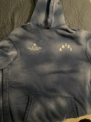 AMIRI Blue Cotton Fleece Pullover Hoodie Logo Kangaroo Pocket Arts District LA