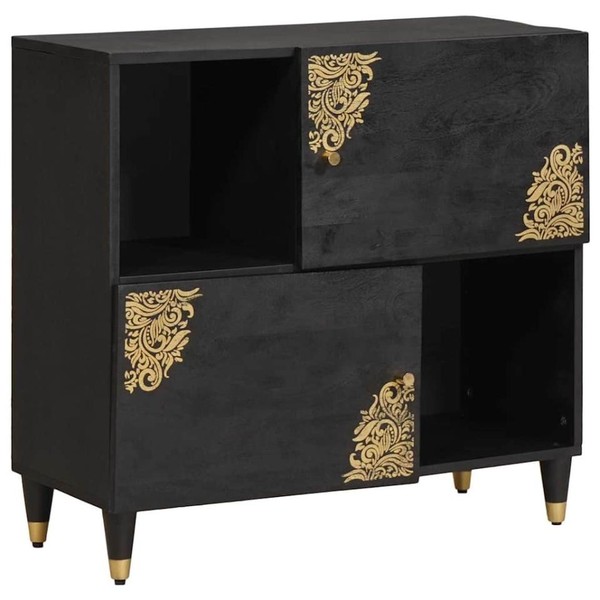 Sideboard Schwarz 80 X 33 X 75 Cm Massivholz Mango-image