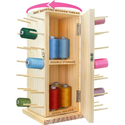 84 Spools Thread Holder Stand - 360 Full Rotating Wooden Thread