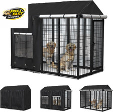 Outdoor Dog Kennel Cover for 8'Dx4'Wx6'H with Grids and Transparent Window, 600D