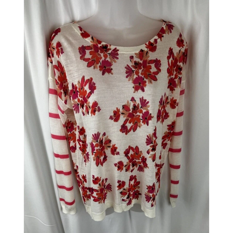 Suéter transparente Ann Taylor floral/rayas, coral y crema, talla: S, 51-18 Foto 2 de 4