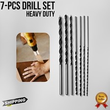 7-Piece Long HSS Wood Drill Bit Set | 300mm Deep Drilling in Softwood & MDF