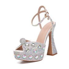 Womens Platform Wedding Shoes Slingback High Heel Party Evening Sandals