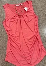 NEW YORK & COMPANY ~ New! Coral Sleeveless Ruched V-Neck Jersey Top NWT Sz M