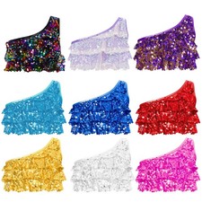 Kids Girls Tank Top Dance Competition Shiny Sequins Tops Carnival Crop Top