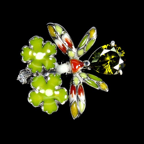 925 Sterling Silver Ring Pear Tourmaline 9x7mm Gemstone Enamel Bee Jewelry Sz 6