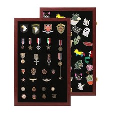 Oversized  Mahogany Pin Display Case Badge Di...
