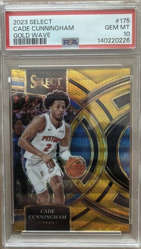 2023 Panini Select - Premier Level Cade Cunningham Gold Wave Prizm /10. PSA 10.