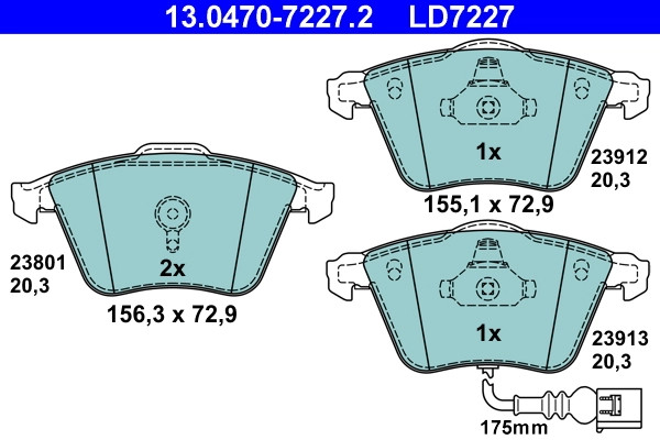 Plaquettes de frein ATE 13.0470-7227.2 pour système de disque OE 8J06981