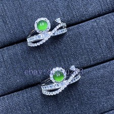 Certified natural Myanmar A-grade jadeite green 925 silver inlaid ring