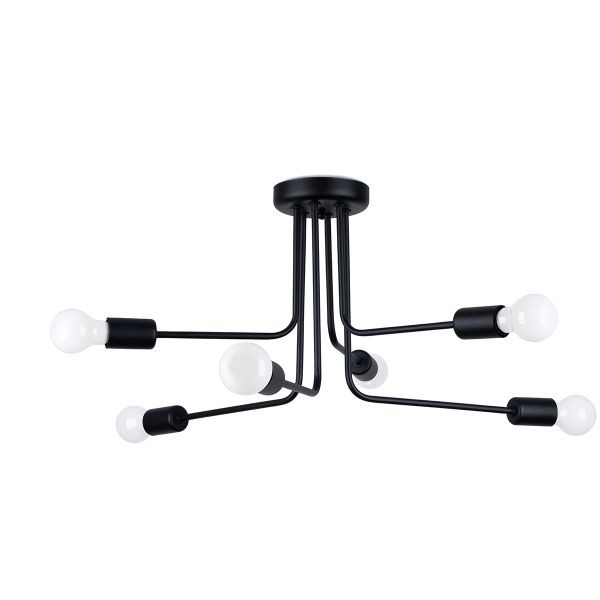Lustre acier noir E27 6 Norah pour éclairer efficacement une grande pièce sombre