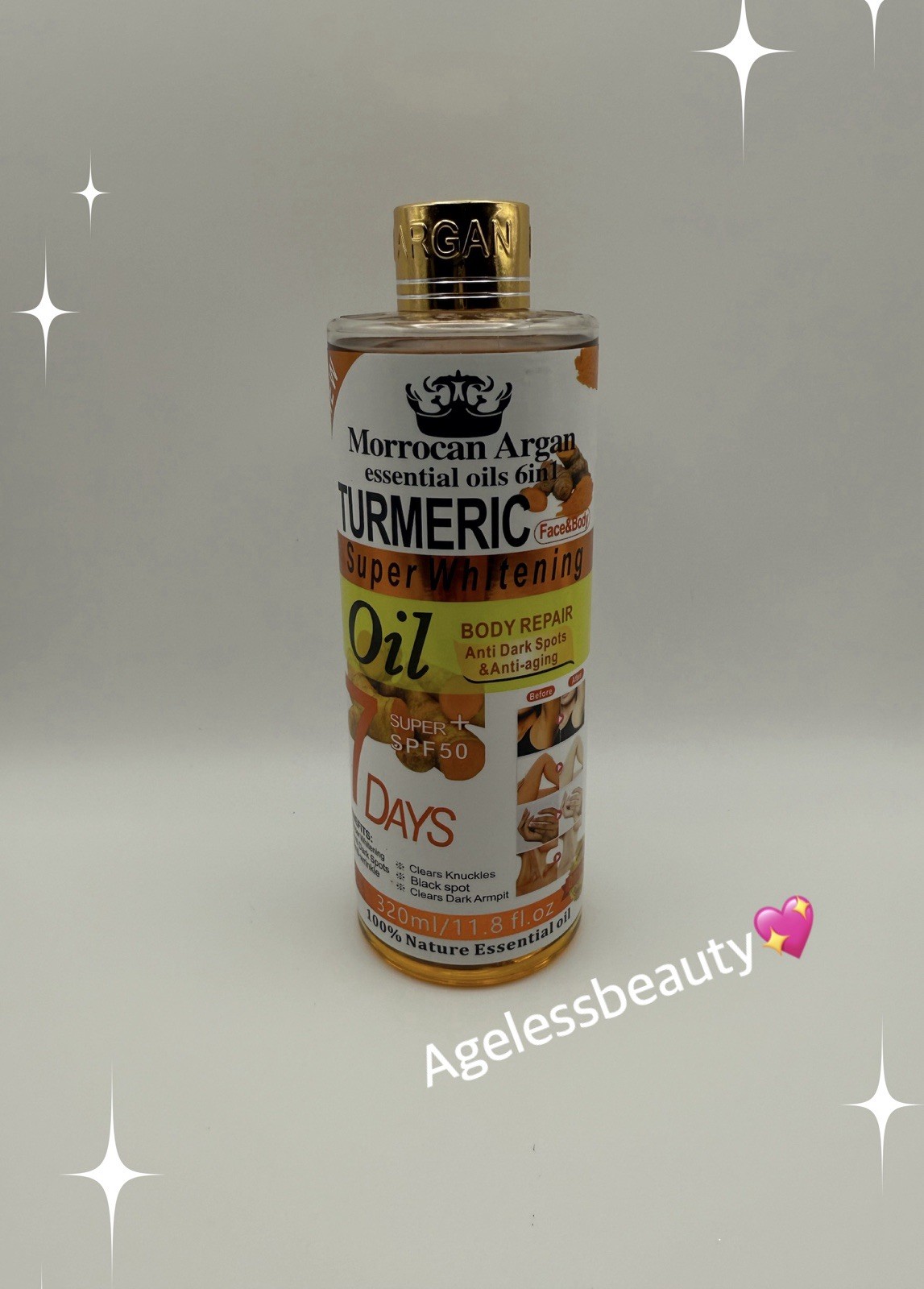 Morrocan Argan Essential Oil 6 In 1 Vitamin C Whitening Glowing Oil Spf 50 320ml